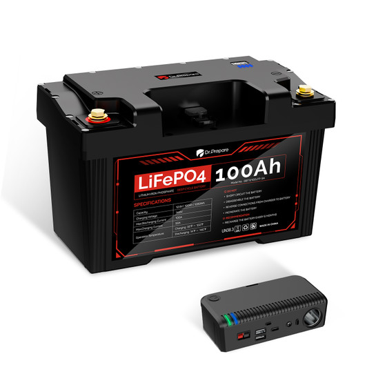 Dr. Prepare PowerMax is a combination of a 12V 100Ah LiFePO4 battery and a solar generator, supplying power during your RV travel, outdoor camping, and it can be also used as the emergency power and home backup battery.