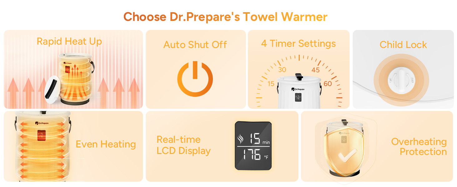 Dr.Prepare 20L Towel Warmers for Bathroom, Auto Shut Down, Fits Up to Two  40X70 Large Towel/Blankets 