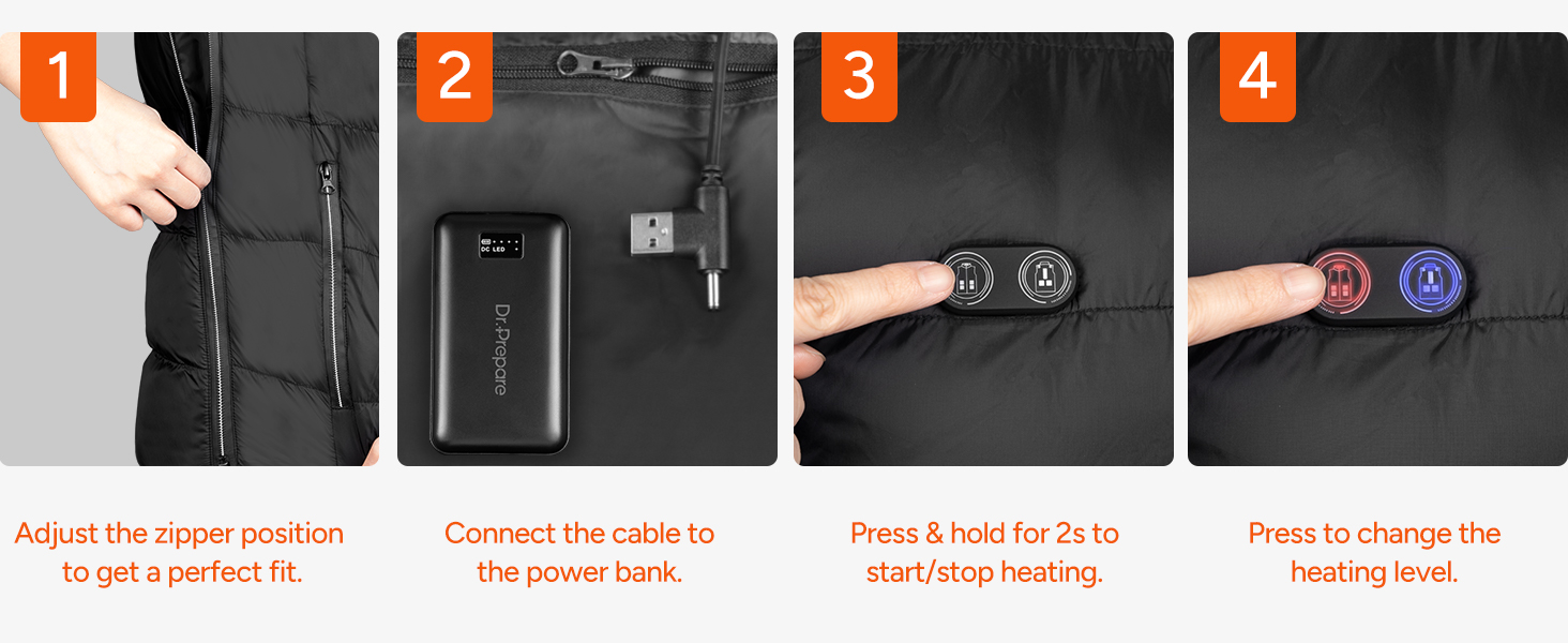 Dr. Prepare Portable Charger 10000mAh for Heated Vest/Jacket,Type-C  Input&Android USB Output Power Bank,Black 