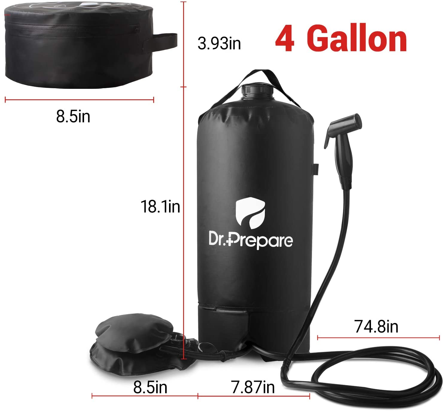  DR.PREPARE Camping Shower, 4 Gallons 15L Portable Camp Shower  Bag for Camping Beach Travelling Hiking Trip, Solar Shower Outdoor with  On-Off Switchable Shower Head : Sports & Outdoors