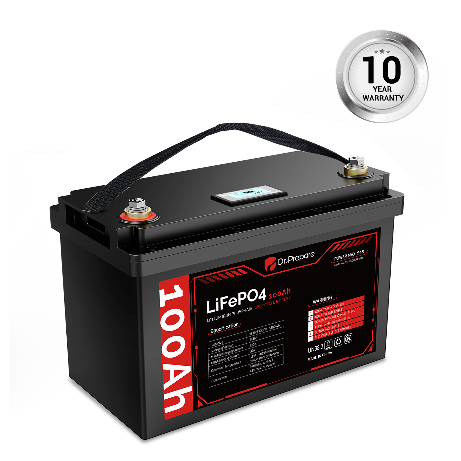 100Ah LiFePO4 Lithium Deep Cycle Battery with LED Screen - Connect In  Series [10-year Warranty]