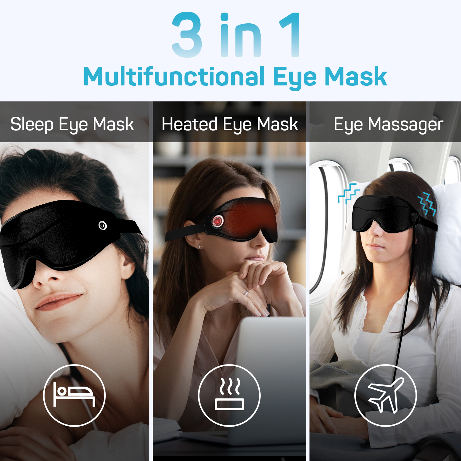 3 in 1 Heated Vibration Massage Eye Mask
