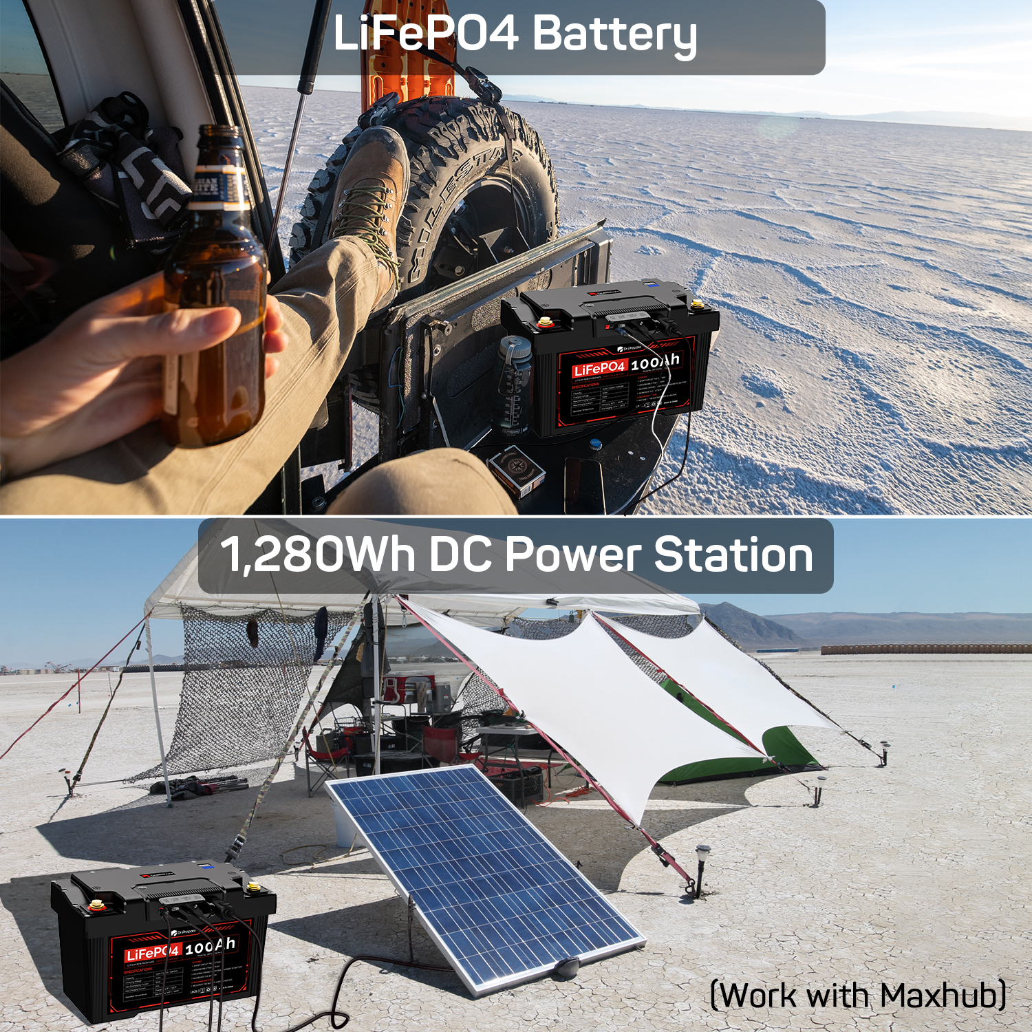  DR.PREPARE 12V 100Ah LiFePO4 Battery, Lithium Batteries 12v  with 100A BMS, 1280Wh Group 31 Deep Cycle Lithium Iron Phosphate Battery  for RV, Trolling Motor, Solar Power, Off-Grid, Home Energy Storage 