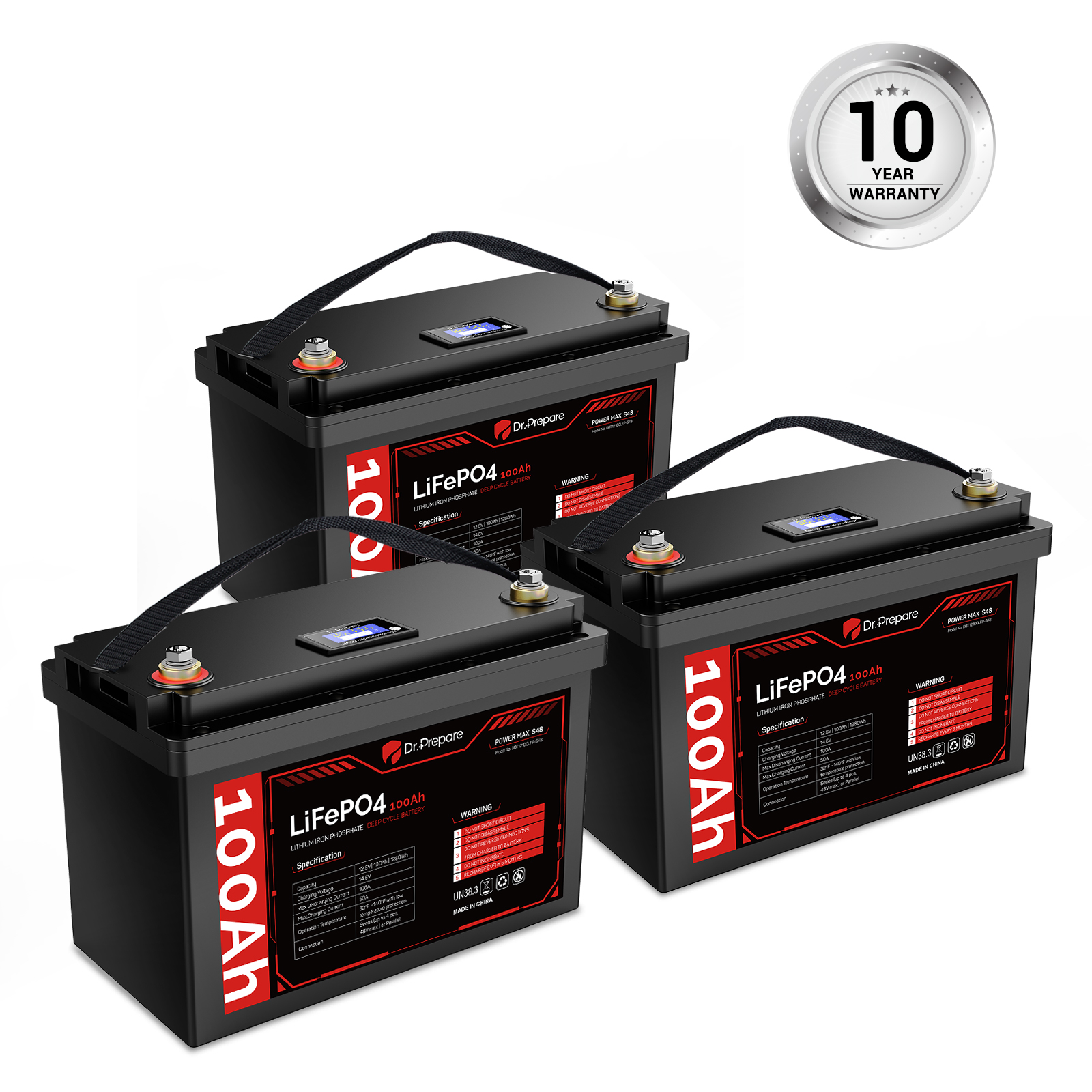 Multiple packs 100Ah LiFePO4 Lithium Deep Cycle Battery with LED Screen -  Connect In Series [10-year Warranty]