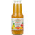 A bottle of Smart Juice organic Tropical juice, yellow-orange colored juice in a tall glass 1 liter bottle, shown against white background. A bottle of Smart Juice organic Tropical juice, yellow-orange colored juice in a tall glass 1 liter bottle, shown against white background.