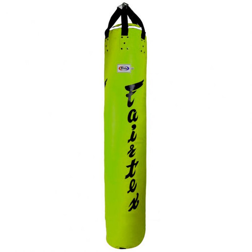 Fairtex HB6 Heavy Bag 6ft 90 lbs Muay Thai Banana Bag is the famous Punching Bag used by everyone from beginners to the most advanced in gyms and at home this 6ft Bag is designed to give you a full contact, total body workout. Classic Heavy Bag designed to be the perfect all round and multiple use for all types of martial arts and boxing training. Durable and water resistant synthetic leather construction designed to take the ultimate punishment during a workout. Industrial Noise – Free nylon straps and heavy duty hanging hooks for hanging. The Fairtex HB6 measures 180 x 36 cm a very practical size for Muay Thai. Perfect for training of kicks, punches, knees and elbows. This quality bag is made from a water resistant Fairtex Syntek leather material, laminated with a non-tear nylon woven material, make this bag almost indestructible. No metal chains required, this bag hangs on 6 non-tear nylon straps with 3 heavy duty metal rings. Zipper top closure for easy fill. Fairtex HB6 Heavy Bag 6ft 90 lbs Muay Thai Banana Bag is the famous Punching Bag used by everyone from beginners to the most advanced in gyms and at home this 6ft Bag is designed to give you a full contact, total body workout. Classic Heavy Bag designed to be the perfect all round and multiple use for all types of martial arts and boxing training. Durable and water resistant synthetic leather construction designed to take the ultimate punishment during a workout. Industrial Noise – Free nylon straps and heavy duty hanging hooks for hanging. The Fairtex HB6 measures 180 x 36 cm a very practical size for Muay Thai. Perfect for training of kicks, punches, knees and elbows. This quality bag is made from a water resistant Fairtex Syntek leather material, laminated with a non-tear nylon woven material, make this bag almost indestructible. No metal chains required, this bag hangs on 6 non-tear nylon straps with 3 heavy duty metal rings. Zipper top closure for easy fill.