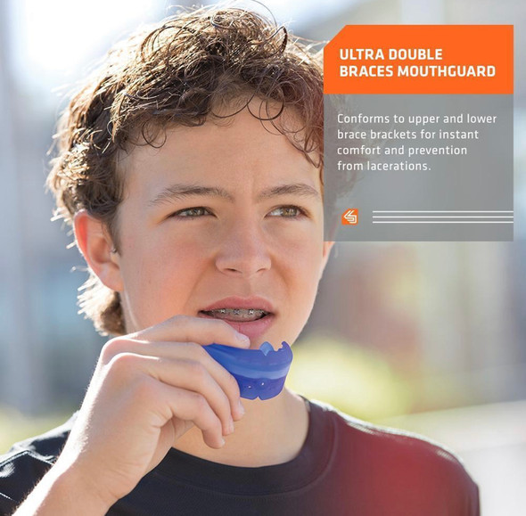 Ultra protection for athletes with braces. The Ultra Braces mouthguard outperforms conventional mouthguards through the genius combination of adjustability and durability in one package. The Insta-Fit Plus™ system allows athletes to mold and remold the mouthguard as teeth continue to adjust throughout orthodontic treatment.

BRACES FIT: Specifically developed for use with orthodontics

Triple layer protection for braces wearers
Moldable and remoldable after bracket adjustment
HSA/FSA ELIGIBLE
$50K Dental Warranty
Mouthguard Warranty and Fit Instructions - Download