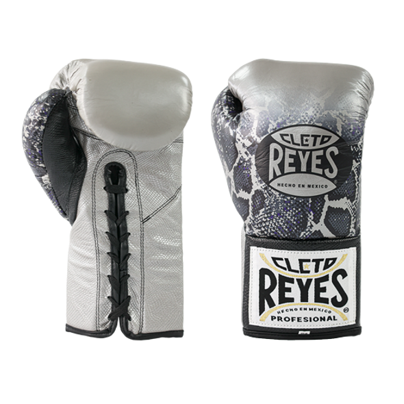 CLETO REYES PROFESSIONAL BOXING GLOVES – SILVER/BLACK STEEL SNAKE