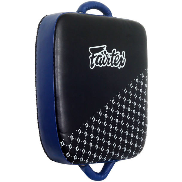 Traditional Thai suitcase style kick pad from Fairtex is perfect for practicing leg and cut kicks, foot jabs, knees and even body punches. 

 
Dense-- shock absorbing foam core
Two sturdy handles secure the grip
Synthetic leather construction
Hand made in Thailand
