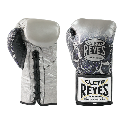CLETO REYES PROFESSIONAL BOXING GLOVES – SILVER/BLACK STEEL SNAKE