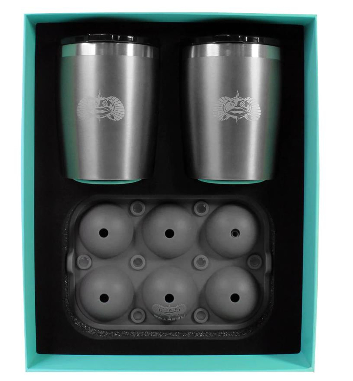 Toadfish Non-tipping 10oz Double Wall Insulated Stainless Steel Rocks  Tumbler 2-Pack Gift Set w/Ice Ball Tray & Easy Slide Lid - White