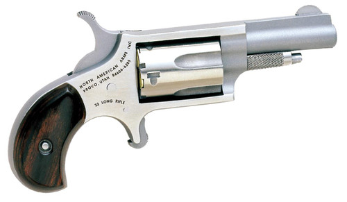 North American Arms 22LLR Mini-Revolver  22 LR Caliber with 1.63" Barrel, 5rd Capacity Cylinder, Overall Stainless Steel Finish & Rosewood Birdshead Grip - 744253000010