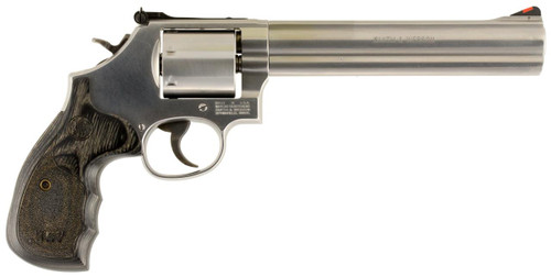 Smith & Wesson 150855 Model 686 Plus 38 S&W Spl +P, 357 Mag 7rd 7" Stainless Steel Barrel & Cylinder Satin Stainless Steel Frame with Black & Silver Custom Wood Grip & Red Ramp Front Sight - 022188145