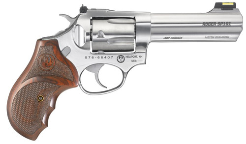 Ruger 5782 SP101 Match Champion 357 Mag  4.20" Barrel 5rd Triple-Locking Cylinder, Gloss Stainless Steel, Altamont Stippled/Checkered   Hardwood Grip, Transfer Bar Safety - 736676057825