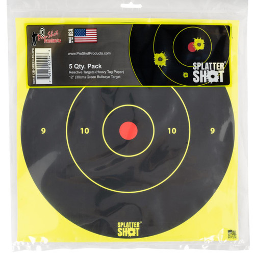 Pro-Shot 12BGREENTG5PK SplatterShot  12" Bullseye Hanging Tagboard Black/Green Impact Enhancement White 5 Pack - 709779901548
