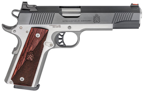 Springfield Armory PX9121L 1911 Ronin 10mm Auto 8+1, 5" Stainless Match Grade Steel Barrel, Blued Serrated Carbon Steel Slide, Stainless Steel Steel Frame w/Beavertail, Crossed Cannon Wood Grip - 7063
