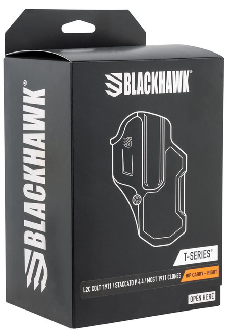 Blackhawk 410703BKR T-Series L2C Black Matte Polymer OWB Colt 1911 w/wo Rail Right Hand - 604544662801