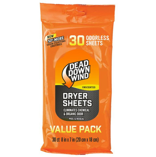 Dead Down Wind Dryer Sheets  8" X 7" 30 Per Pkg Unscented - 855711008353