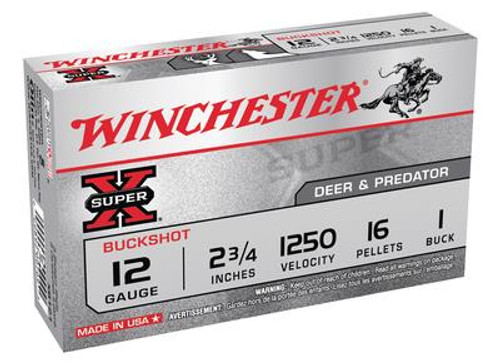 Super-X Buffered Buckshot 12 Gauge 2.75 Inch 1250 FPS 16 Pellets 1 Buck - 020892007093
