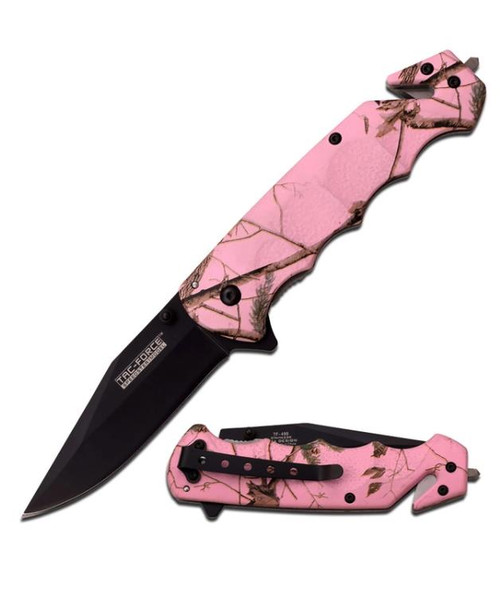 Tac-force Spring Assisted Knife- pink camo - 805319097402