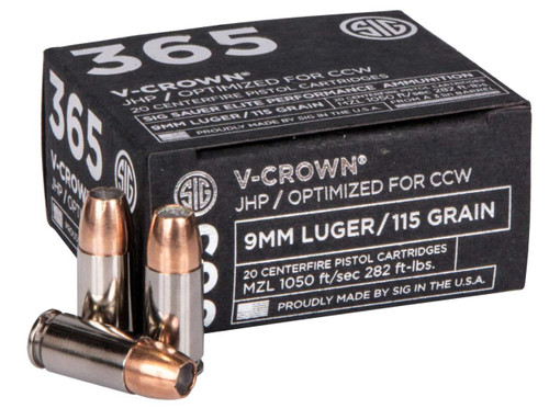Sig Sauer E9MMA136520 Elite V-Crown  9mm Luger 115 gr Jacketed Hollow Point (JHP) 20 Bx/ 10 Cs - 798681591633