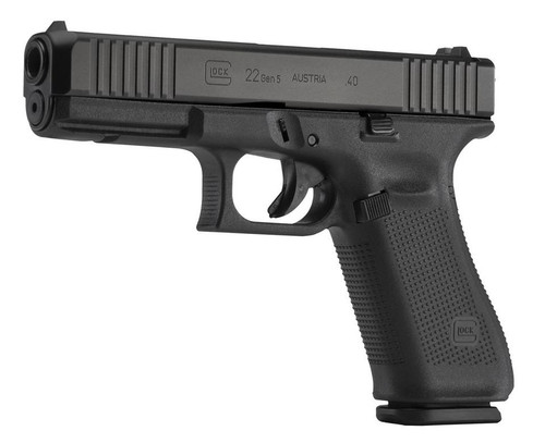 Glock PA225S201 G22 Gen5 40 S&W 4.49" 10+1 Overall Black Finish, with nDLC Steel with Front Serrations Slide, Rough Texture Interchangeable Backstraps Grip & Fixed Sights - 764503043703