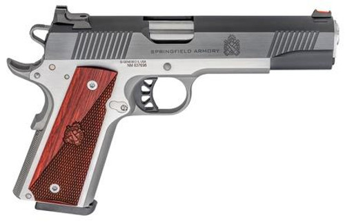 Springfield Armory PX9120L 1911 Ronin 45 ACP Caliber with 5" Barrel, 8+1 Capacity, Stainless Steel Finish Beavertail Frame, Serrated Blued Carbon Steel Slide & Crossed Cannon Wood Laminate Grip - 7063