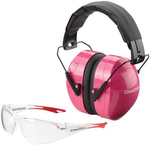 Eyes And Ears Combination Package Of Pink Passive Muffs And Ballistic Rated Clear Lens Shooting Glasses - 076683406248