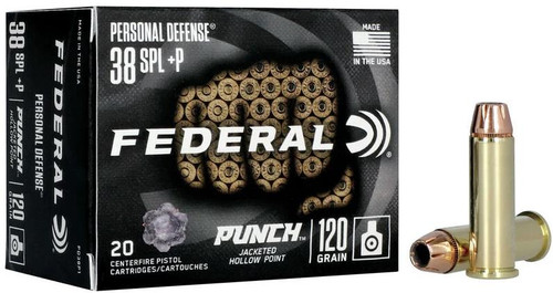 Federal PD38P1 Premium Personal Defense Punch 38 Special +P 120 gr Jacketed Hollow Point (JHP) 20 Bx/ 10 Cs - 604544659016