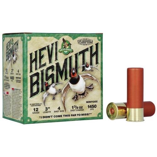 HEVI-Shot HS14004 Hevi-Bismuth Waterfowl 12 Gauge 3" 1 3/8 oz 4 Shot 25 Bx/ 10 Cs - 816383002209