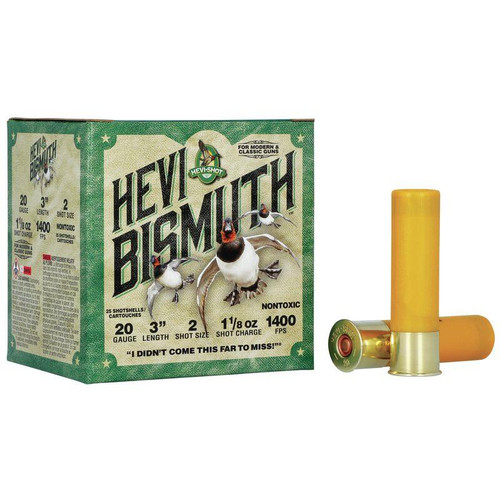 HEVI-Shot HS17002 Hevi-Bismuth Waterfowl 20 Gauge 3" 1 1/8 oz 2 Shot 25 Bx/ 10 Cs - 816383002506