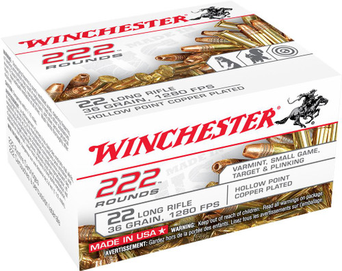 Winchester Ammo 22LR222HP USA  22 LR 36 gr Copper Plated Hollow Point (CPHP) 222 Bx/10 Cs (Bulk) - 020892103467