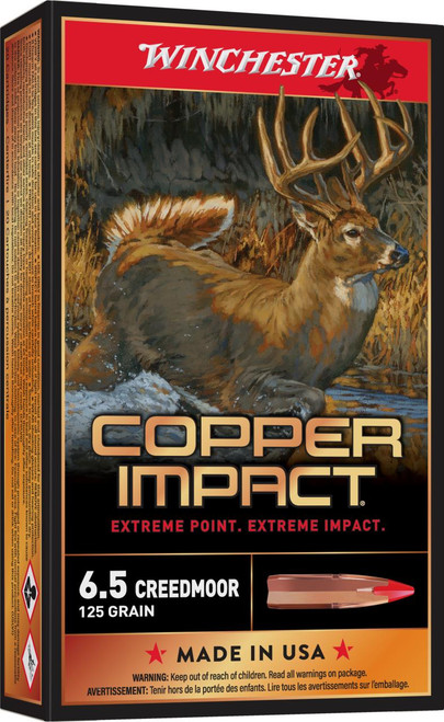 Winchester Ammo X65CLF Copper Impact  6.5 Creedmoor 125 gr 2850 fps Copper Extreme Point Lead-Free 20 Bx/10 Cs - 020892227873