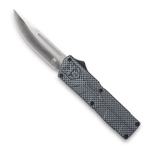 CobraTec Knives CFCTLWDNS Lightweight  3.25" OTF Drop Point Plain D2 Steel Blade/Carbon Fiber Aluminum Handle Includes Pocket Clip - 099654026139