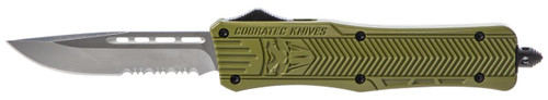 CobraTec Knives MODCTK1MDS CTK-1  Medium 3" OTF Drop Point Part Serrated D2 Steel Blade/OD Green Aluminum Handle Features Glass Breaker Includes Pocket Clip - 099654023435