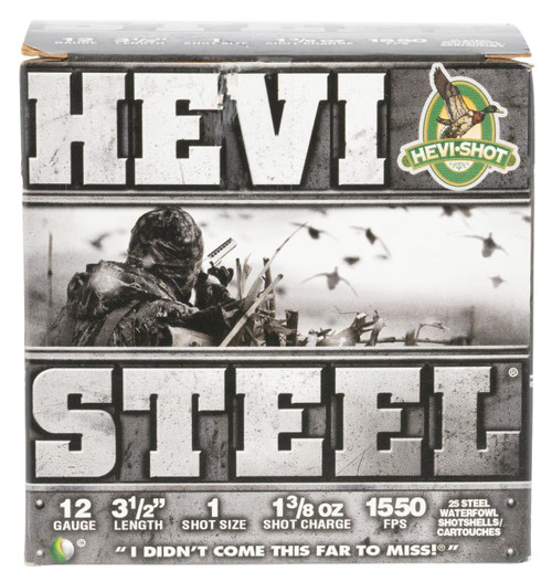 HEVI-Shot HS65001 HEVI-Steel Waterfowl 12 Gauge 3.50" 1 3/8 oz 1 Shot 25 Per Box/ 10 Cs - 816383650011