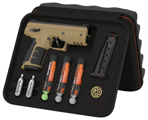 Byrna Technologies SK68300_TAN_KINETIC SD Kinetic Kit CO2 .68 Cal 5rd, Tan Polymer, Black Rubber Honeycomb Grip, C02 & 15 Projectiles Included - 810042110885