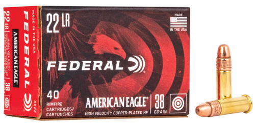 Federal AE22 American Eagle Suppressor 22 LR 38 gr Jacketed Hollow Point (JHP) 40 Per Box/ 100 Cs - 029465016845