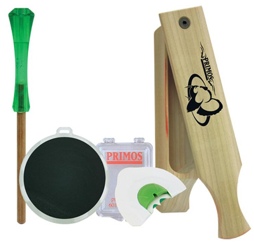 Primos 272 Turkey Caller Starter Pack  Attracts Turkeys, Includes Sonic Dome Mouth Call, Sonic Dome Slate Call, Slim Striker & Double Sided Box Call - 010135002725
