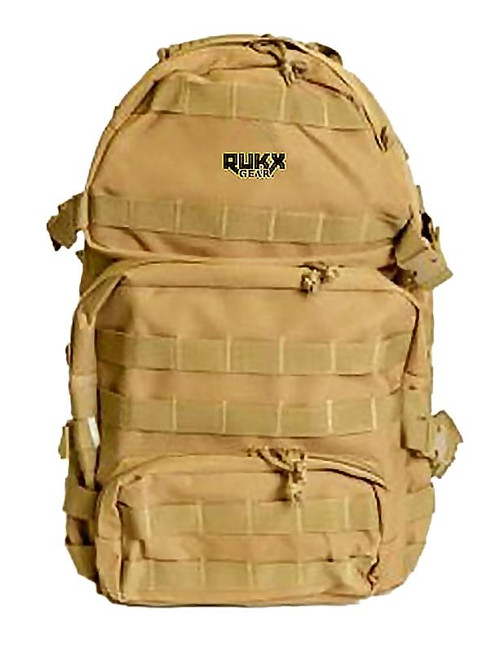 Rukx Gear ATICT3DT Tactical 3 Day Water Resistant Tan 600D Polyester with Molle, Hook & Loop Panel, 4 Storage Areas 16" x 10" x 10" - 813393017865
