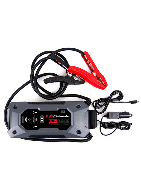 RUGGED BY SCHUMACHER  Lithium Portable Power Pack and 2000A 12V Jump Starter, 3-in-1, Powerful jump starting that’s built to last