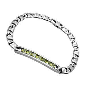 TK570 - High polished (no plating) Stainless Steel Bracelet with AAA Grade CZ  in Olivine color A874-TK570