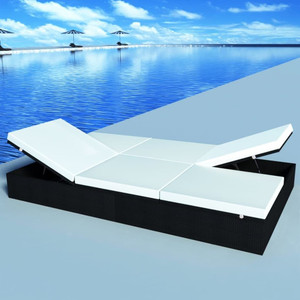 Sun Lounger Black PE Rattan Double Removable Covers Sun Lounger A949-41787