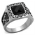TK1356 - High polished (no plating) Stainless Steel Ring with Synthetic Synthetic Glass in Jet A874-TK1356