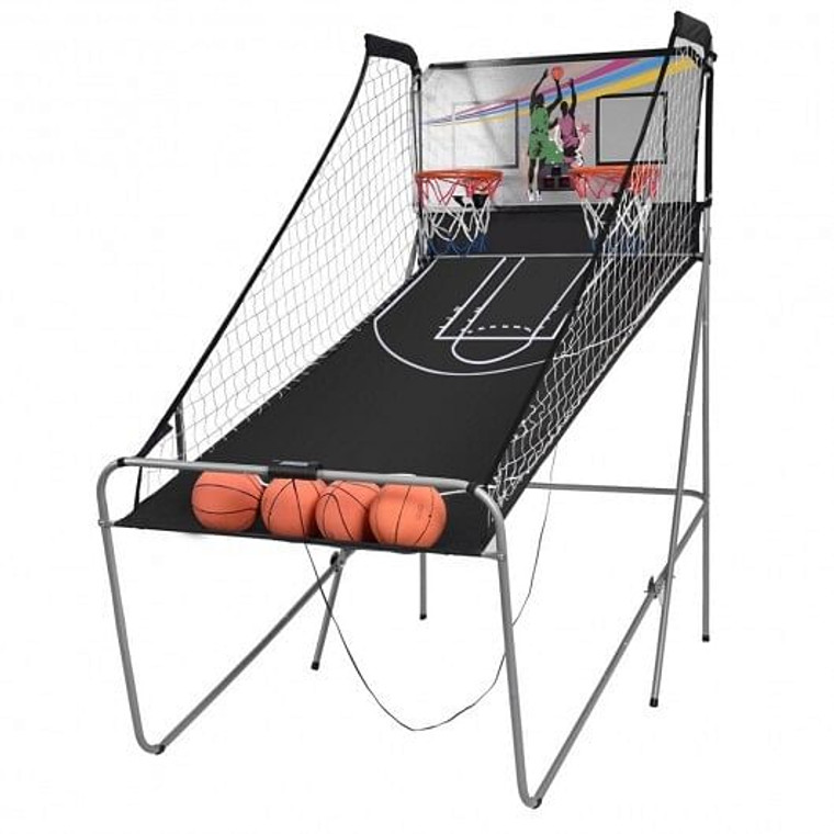 Foldable Double Electronic Basketball Game with 4 Balls Indoor-Gray - Color: Gray D681-SP35202