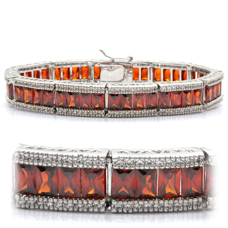 LO1458 - Rhodium Brass Bracelet with AAA Grade CZ  in Garnet A874-LO1458