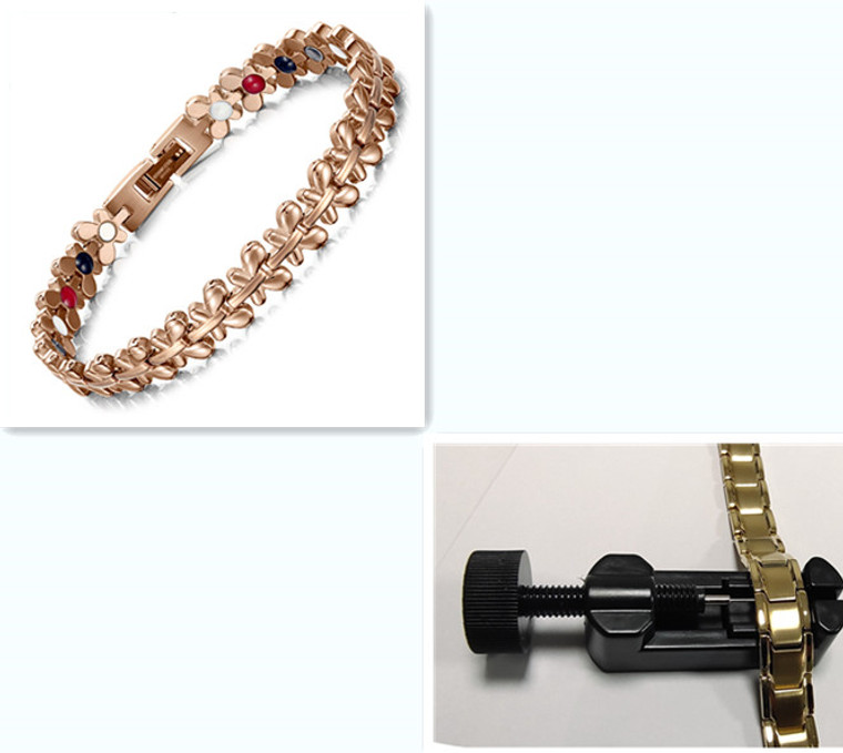 Color: Rose Gold With adjuster - Lady magnetic pure titanium health bracelet Q119-CJZBLXSL03879-Rose Gold With adjuster