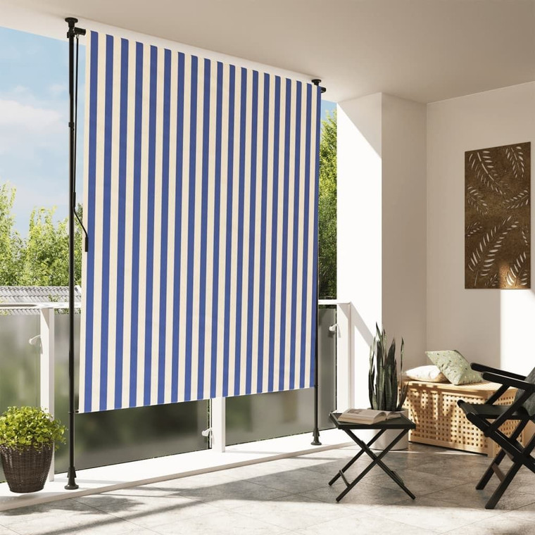 Outdoor Roller Blind Blue and White Polyester fabric and Steel A949-368767