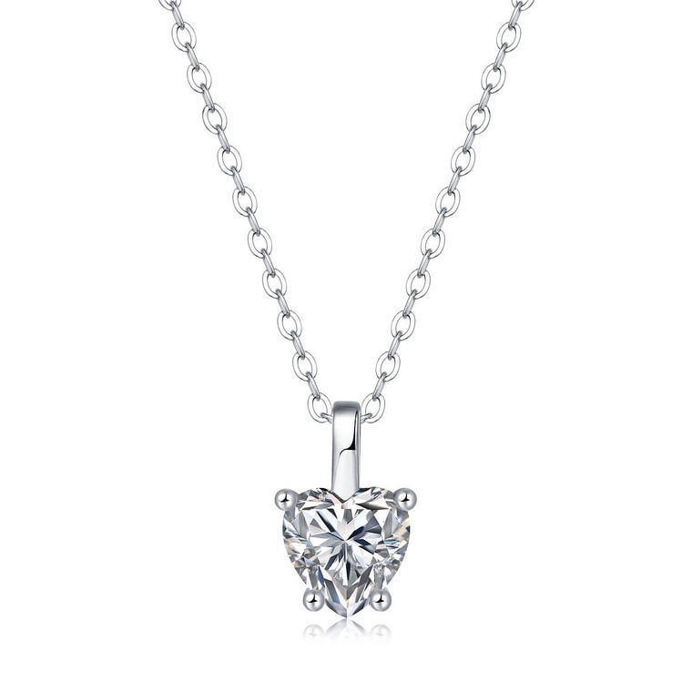 Casual Moissanite CZ Heart Dangle 925 Sterling Silver Necklace R866-JZ_667859567982