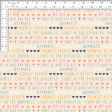 Way Maker, miracle worker, promise keeper, light in the darkness; written words in colorful stylish fonts on a beige background.